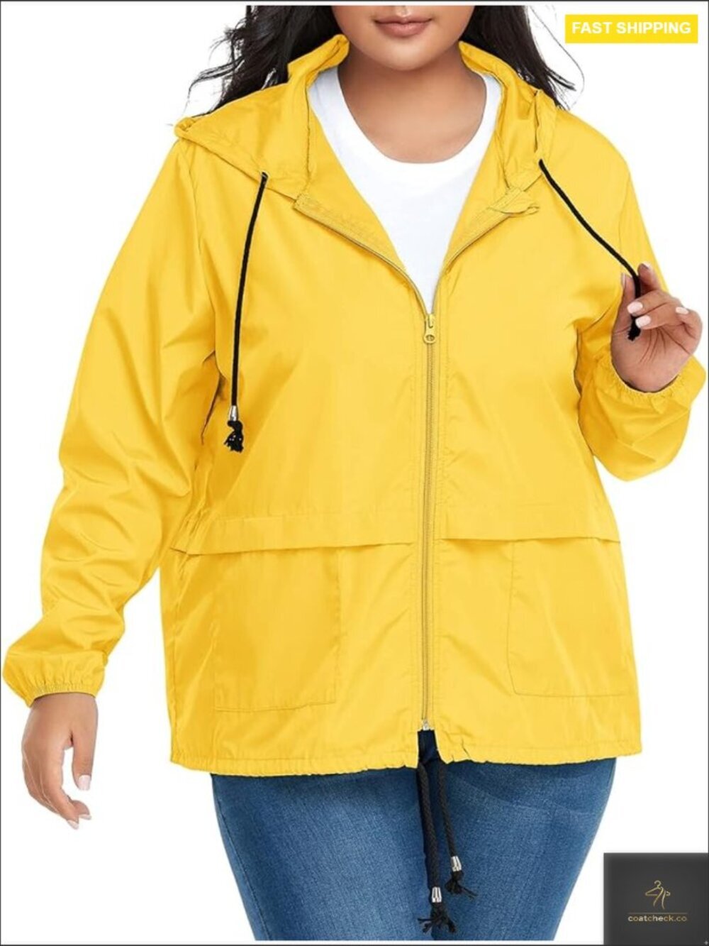 Plus Size Rain Jacket Waterproof Hooded Lightweight Packable Windbreaker Roomy